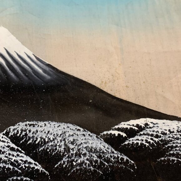 MCM Pair of Hand-Painted Asian Silk Painting: Mt. Fuji, Pagodas, Trees Signed - Picture 8 of 10